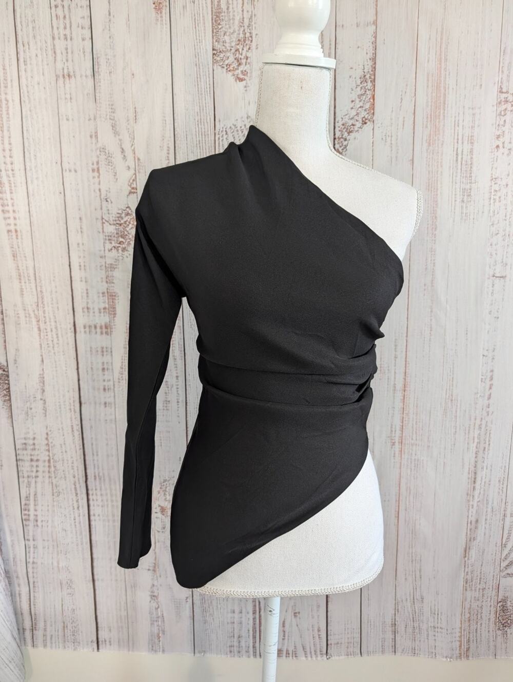 Zara Top Womens S Black Asymmetric One Shoulder Ruched Going Out Indie Sleaze
